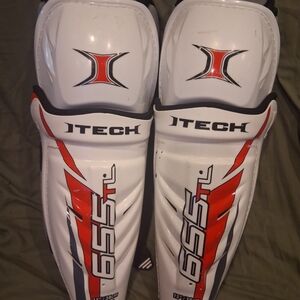 Men's White and Red Shin Guards